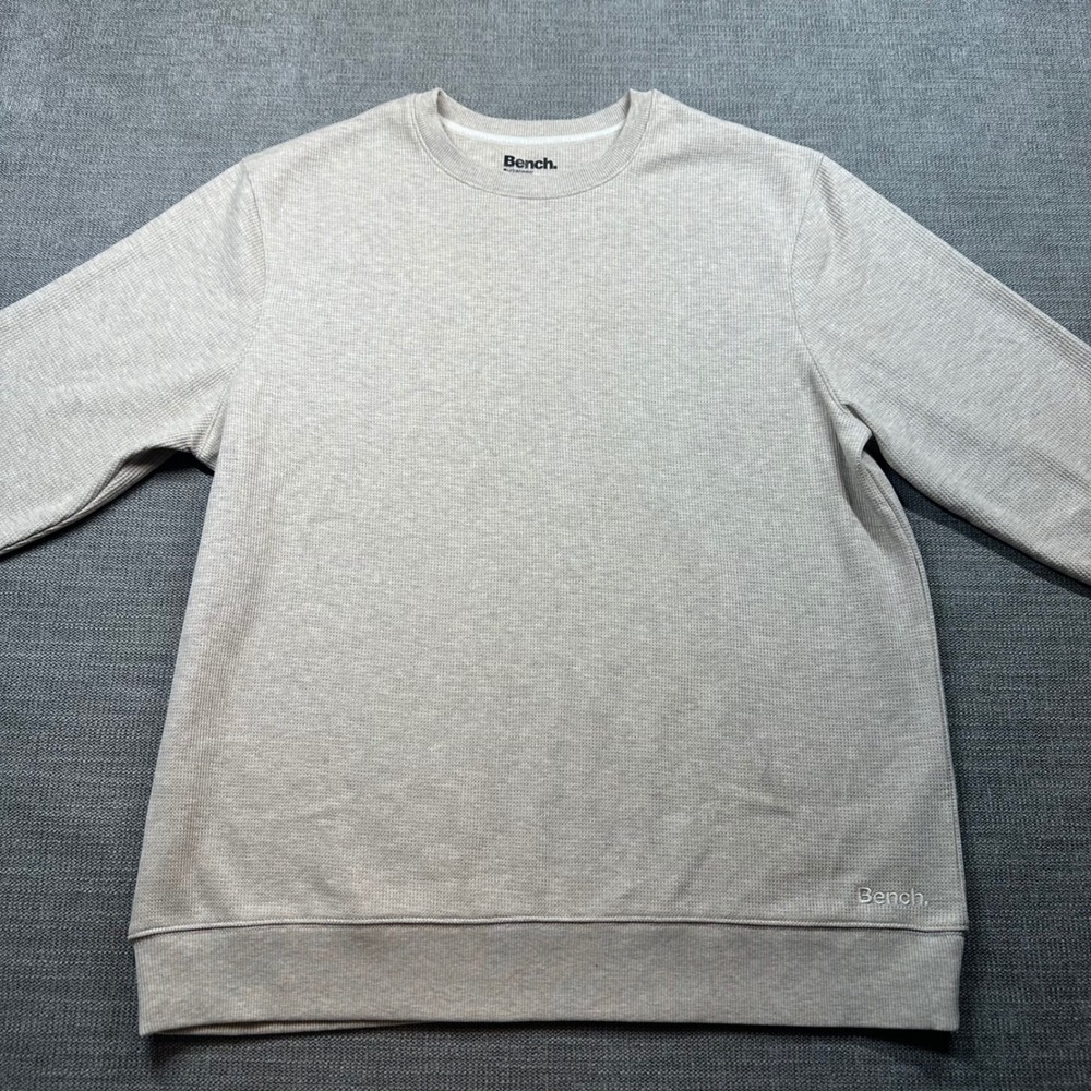 Bench Sweatshirt Mens Large Oatmeal Heather Waffle Knit Crewneck Logo